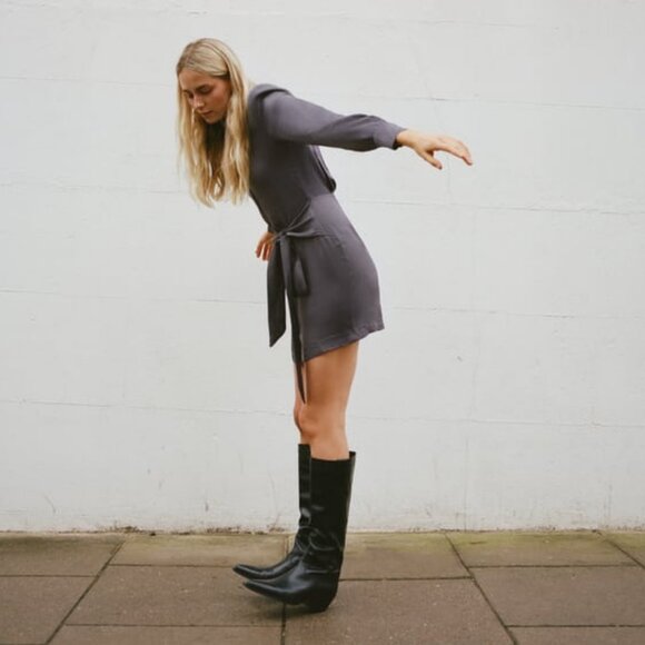 Zara Knotted Satin Effect Shirt Dress Size L - Picture 2 of 14